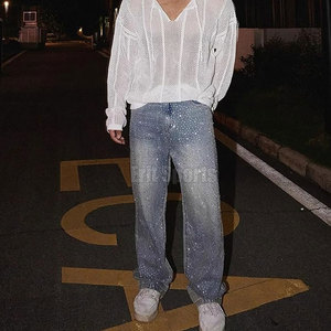 Fashionable Casual Men's Rhinestone Flare <b>Pants</b> <b>Slim</b> <b>Fit</b> Comfortable Straight Mid Lightweight Eco-Friendly Breathable 100% - Product Image 3
