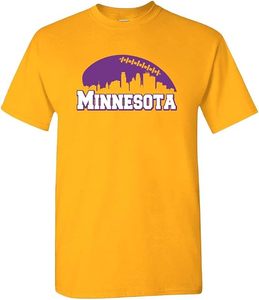 T-shirt Minnesota Skyline jaune en coton, vêtement souvenir, design brodé à la machine, pour les fans de football - Product Image 1