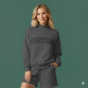 Women Mockneck Full Sleeve Longline Top and Mid Length Shorts Premium Cotton Blend Relaxed Two Piece Summer <b>Set</b> - Product Image 1