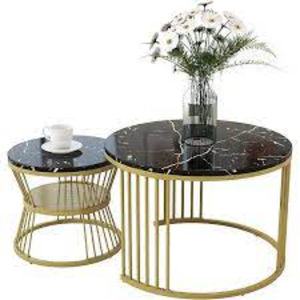 Tables gigognes élégantes avec plateau en marbre blanc et base en fil métallique plaqué or de haute qualité, très vendues - Product Image 4