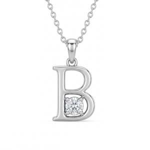 Collier pendentif en argent sterling 925 avec lettre B, diamant de laboratoire 0,300 ct, taille brillant rond, bijoux fins - Product Image 6