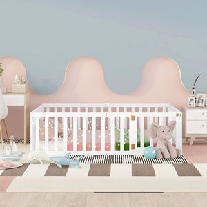 Letto a giorno in legno bianco a grandezza naturale con recinzione per bambini, vecchio SKU WF289662AAK - Product Image 2