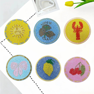 MANTU Round <b>Beaded</b> <b>Coaster</b> with Lemon and Sun Pattern DIY Canvas Fabric and Rice Beads Accessories for Table - Product Image 6
