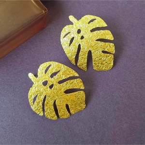 Vintage Gold Plated Drop Leaf Earrings with Pearl and Diamond Accents - Product Image 3