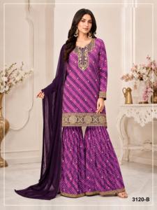 Traje Sharara de Diseñador en Georgette con Estampado Digital y Bordado Pesado con Lentejuelas y Trabajo de Codificación, Compre Directamente del Proveedor - Product Image 3
