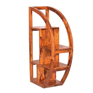 Estantería en forma de D hecha de madera de teca maciza de alta calidad con acabado marrón para uso en interiores. - Product Image 3