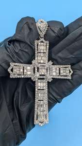 Fully Iced Out Moissanite <b>Cross</b> Pendant 925 Sterling Silver Baguette Cut Religious <b>Charm</b> Unisex Hip Hop Jewelry - Product Image 5