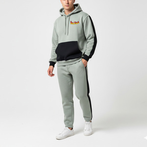 2026 Top Selling Men Hooded Tracksuit Color Blocking Gray <b>Black</b> Cotton Casual Sweatshirt <b>Pants</b> Set Regular Fit Autumn Wear - Product Image 1
