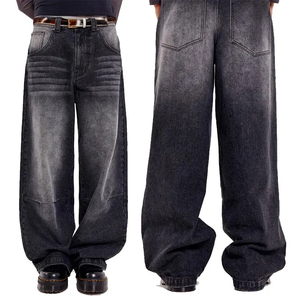 Jean en denim délavé taille haute coupe large pour homme, coupe décontractée en coton, idéal pour l'automne - Product Image 5