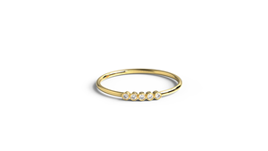Bague minimaliste en or 18 carats avec cinq pierres serties de diamants ronds, bague de promesse délicate et empilable, bijoux fins, cadeau pour femmes - Product Image 1
