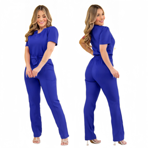 Meilleures ventes : Ensembles d'uniformes médicaux décontractés pour femmes, avec broderie nœud papillon, tricotés, à manches courtes, pour infirmières - Product Image 4