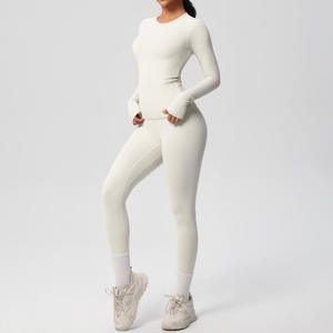 Ensemble de yoga sans couture respirant et uni pour femme, de marque célèbre, avec dos nageur, col rond, sans manches, taille haute élastique et coupe longue - Product Image 1
