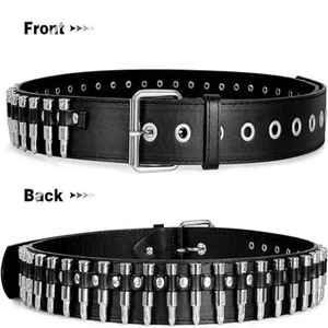 <b>Black</b> Genuine Leather <b>Belt</b> <b>With</b> Silver Bullet <b>Studs</b> Pin Buckle Rectangular Casual Durable Cow Hide 1 3/8 In Width - Product Image 3