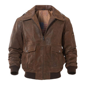 Chaqueta de cuero marrón para hombre con cuello de piel de oveja, talla grande, estilo motero, cierre de cremallera, informal elegante para otoño/invierno - Product Image 6