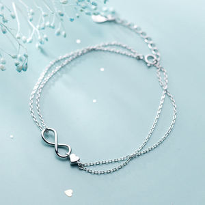 Double Layer Link Chain <b>Bracelet</b> 925 Sterling Silver Simple <b>Infinity</b> Love Heart <b>Bracelet</b> for Women Fine Jewelry - Product Image 5
