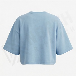 Customized Color Plain Summer Women Round Neck <b>Blouse</b> Cropped T-Shirt Casual Short Sleeve Fashion Apparel Clothing - Product Image 2