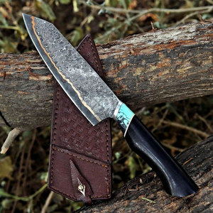 Couteau de chef Santoku artisanal en cuivre Damas de qualité supérieure, lame forgée de 8 pouces, ultra-affûtée, compatible lave-vaisselle, manche en bois, couteau de cuisine - Product Image 5