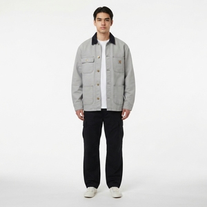Chaqueta de Trabajo Personalizada de Gran Tamaño, 12oz, Lona Reciclada, Color Gris Paloma, Cuello de Pana, Estilo Urbano, OEM - Product Image 1