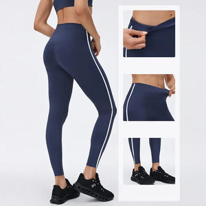Leggings de sport taille haute personnalisés pour femmes, avec bande latérale, pantalons de yoga extensibles, collants de fitness, vente en gros d'articles de sport - Product Image 1