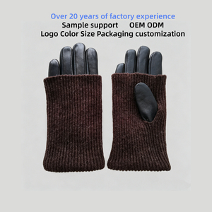 Gants en peau de mouton HARAZ HRZ-458 pour femme, impression par transfert thermique, compatibles écran tactile, détection par aiguille, respirants, poignets tricotés, longueur poignet - Product Image 4