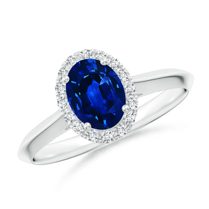 14K Solid Gold Oval Blue Sapphire Halo Knife-Edge Shank Engagement <b>Ring</b> Handmade <b>Customized</b> Fine Jewelry Wedding Engagement <b>Ring</b> - Product Image 1