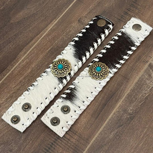 Brazalete de muñeca de piel de vaca Vintage personalizado al por mayor de alta calidad para banda ajustable de borde trenzado de cuero genuino Unisex - Product Image 4