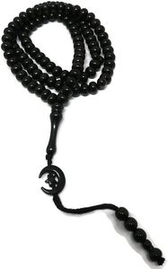 <b>Islam</b> Prayer Tasbih 99 Beads AMN-303 Muslim 8 mm. Rosary Bead Moon Star Decorated Tassels Haj Eid Ramadan <b>Gift</b> (Black) - Product Image 3