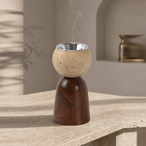 Elegant Wooden Incense <b>Burner</b> Featuring A Spherical Textured Top Dark Wood Base And <b>Silver</b> Bowl Perfect For Relaxing Ambience - Product Image 1