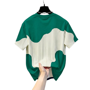 T-shirt à manches courtes et col rond en jersey 100% coton, avec empiècement vertical à rayures sur le devant, style streetwear décontracté pour homme - Product Image 2