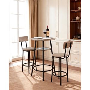 Set of 3pcs 23.5\" Rounded Corner <b>Bar</b> <b>Tables</b> with Two <b>Stools</b> Pub <b>Table</b> <b>and</b> Chair Set - Product Image 2