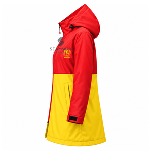 NSPDK Chaqueta Impermeable Roja Dorada con Capucha y Cremallera para Mujer, Cuello Alto, Manga Larga, Anorak para Exteriores - Product Image 3