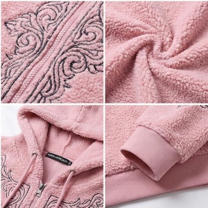 Sweat-shirt à capuche zippé en polaire rose North Approach, motif Paisley brodé, unisexe, vêtements décontractés d'hiver - Product Image 4