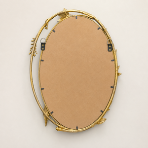 Miroir mural ovale doré avec cadre décoratif à feuilles botaniques et oiseaux, miroir antique pour salle de bain, salon, décoration murale - Product Image 4