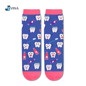 JZVINA <b>Women</b> Ankle <b>Socks</b> Cotton Blend Breathable Digital Print Cartoon Tooth Pattern Novelty Daily Wear Autumn Style - Product Image 5