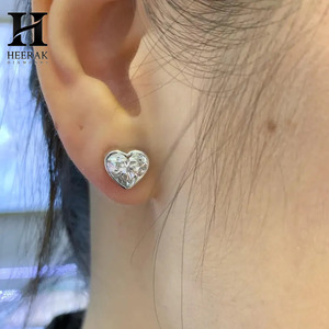 925 Sterling <b>Silver</b> Heart Cut Moissanite <b>Stud</b> Earrings VVS1 D Color Lab Grown Diamond Heart <b>Studs</b> for Women Fine Jewelry - Product Image 1