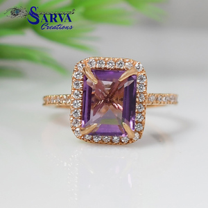 Luxury Vintage Amethyst Gemstone 925 Sterling Silver Rose Gold Rhodium Plated Elegant <b>Purple</b> Engagement Ring for Wedding/Party - Product Image 4