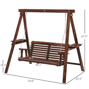 Dual Seater Garden <b>Swing</b> Chair with <b>Frame</b> and Auxiliary Tables Weathered Look for Outdoor Patios for Outdoor Areas - Product Image 3