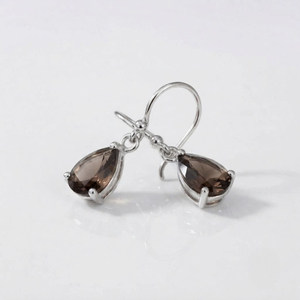 Boucles d'oreilles pendantes bohèmes tendance en quartz fumé naturel, argent sterling 925 plaqué rhodium, bijoux de luxe pour femme, Janvier Rhaya - Product Image 2