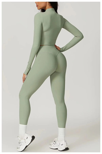 Ensemble de leggings de sport pour femmes à taille haute, respirant, extensible, anti-transpiration, manches longues, pour la salle de sport, l'entraînement et les activités sportives - Product Image 4