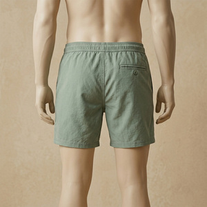 Shorts de Playa para Hombre, Color Verde Sólido, 100% Poliéster Ecológico, Cordón Frontal, Cintura Media, Transpirables, de Secado Rápido, Tela de Lona - Product Image 4