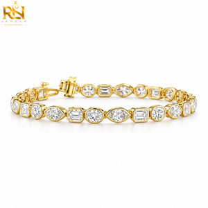 Bracelet tennis en diamants de laboratoire taille émeraude ovale marquise, maillons éternité de formes mélangées |   Or massif 9K 14K 18K Bijoux fins de luxe - Product Image 1