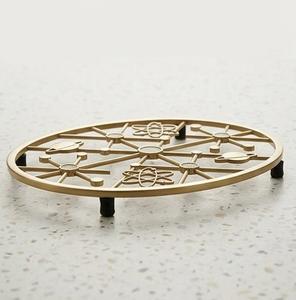 Round <b>Gold</b> Metal Trivet Heat Resistant <b>Coaster</b> Starburst Pattern Modern Table Mat - Product Image 1