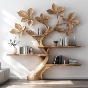 Modern Artistic Tree Shaped Wall Mounted <b>Solid</b> <b>Wood</b> Floating Bookshelf Luxury Decorative Display Rack - Product Image 1