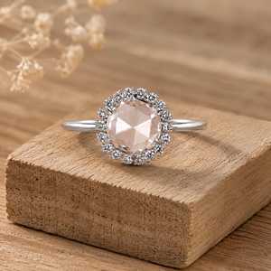 Prong Setting Rose And Round Cut Lab Grown Diamond Minimal 10K 14K 18K Solid Gold Diamond Engagement Ring Color E Clarity VVS - Product Image 1