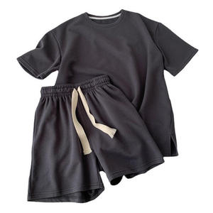 Wholesale Comfortable 100% Cotton Custom Loose Blank Unisex T-shirt and Shorts <b>Set</b> - Product Image 3