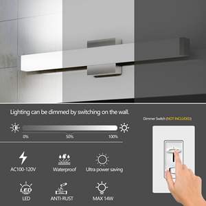 25-Inch <b>Bathroom</b> Vanity <b>Light</b> Square LED Wall Bar <b>Lighting</b> Fixtures with Brushed Nickel Finish 14W 6000K Cool White <b>Mirror</b> - Product Image 6