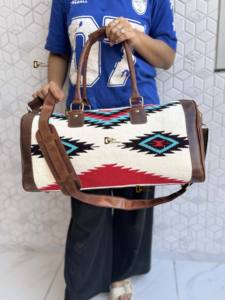 Bolsos de Viaje Grandes de Cuero Genuino con Diseño Único Estilo Vintage Azteca, Bolsos de Lona con Patrón Occidental, Multiusos - Product Image 5