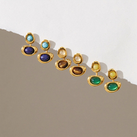 J&D Boucles d'oreilles pendantes vintage en acier inoxydable plaqué or 18 carats avec pierres naturelles Œil de tigre, Turquoise, Lapis Lazuli et Gravats, porte-bonheur, cadeau pour femme