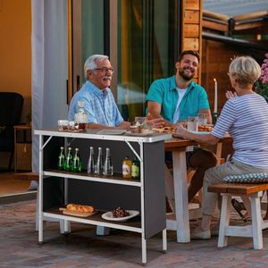 Tavolo da Campeggio Pieghevole con 2 Ripiani, Arredo Portatile in Metallo per Barbecue all'Aperto, Parco e Camera da Letto - Product Image 4