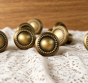 Rustic Antique Bronze <b>Beaded</b> Cabinet Knob Round Mushroom Drawer Pull Farmhouse Kitchen Cupboard French Country Furniture - Product Image 2